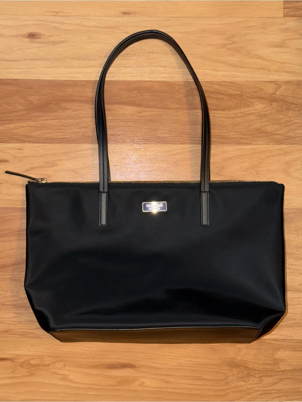 kate spade Black Nylon Zipper Tote with Logo Plate